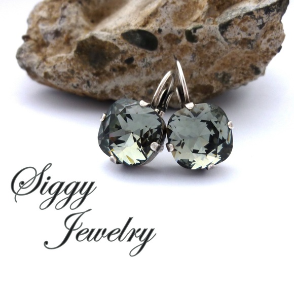 Black Diamond Earrings Made With Swarovski Crystal - Picture 4 of 8